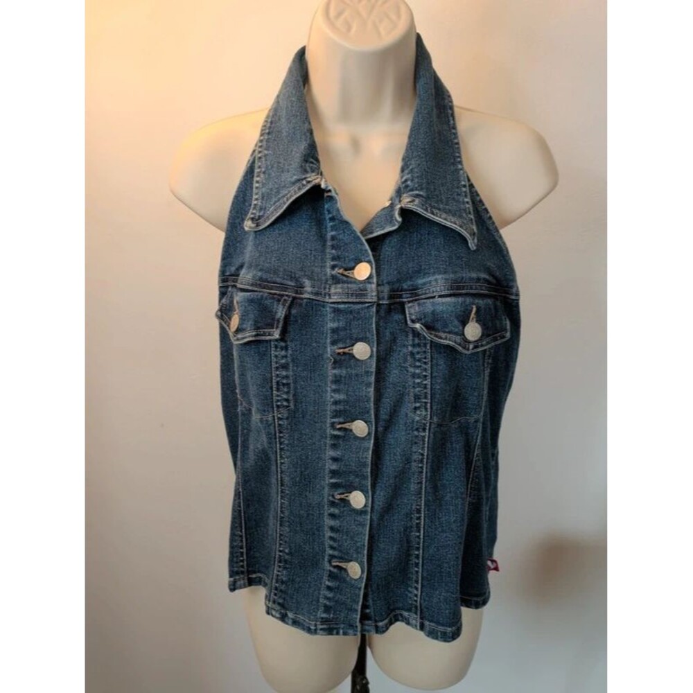 Pure Diva vintage Y2K denim halter vest top open back Size L